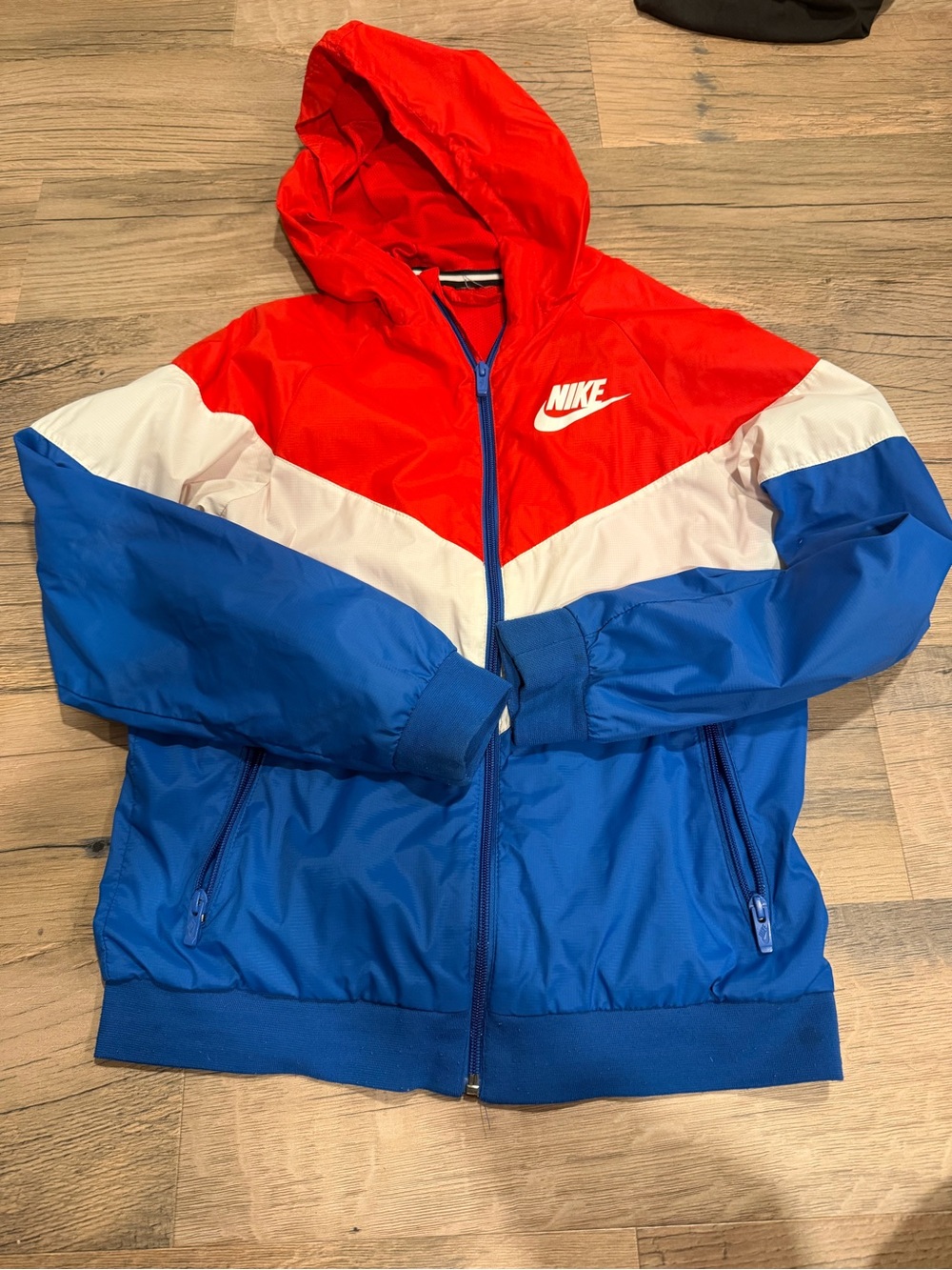 Nike Kids Hooded Colorblock Rain Jacket - Red White Blue